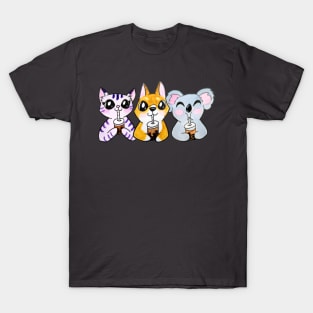 Animal Friends Drinking Boba T-Shirt